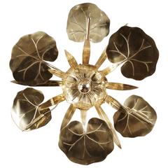 Large 1950s Vegetal Decor Sconce or Ceiling Lamp "Waterlilies"