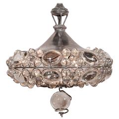 Handmade Silvered Metal Chandelier with Glass Lenses and Iridescent Balls