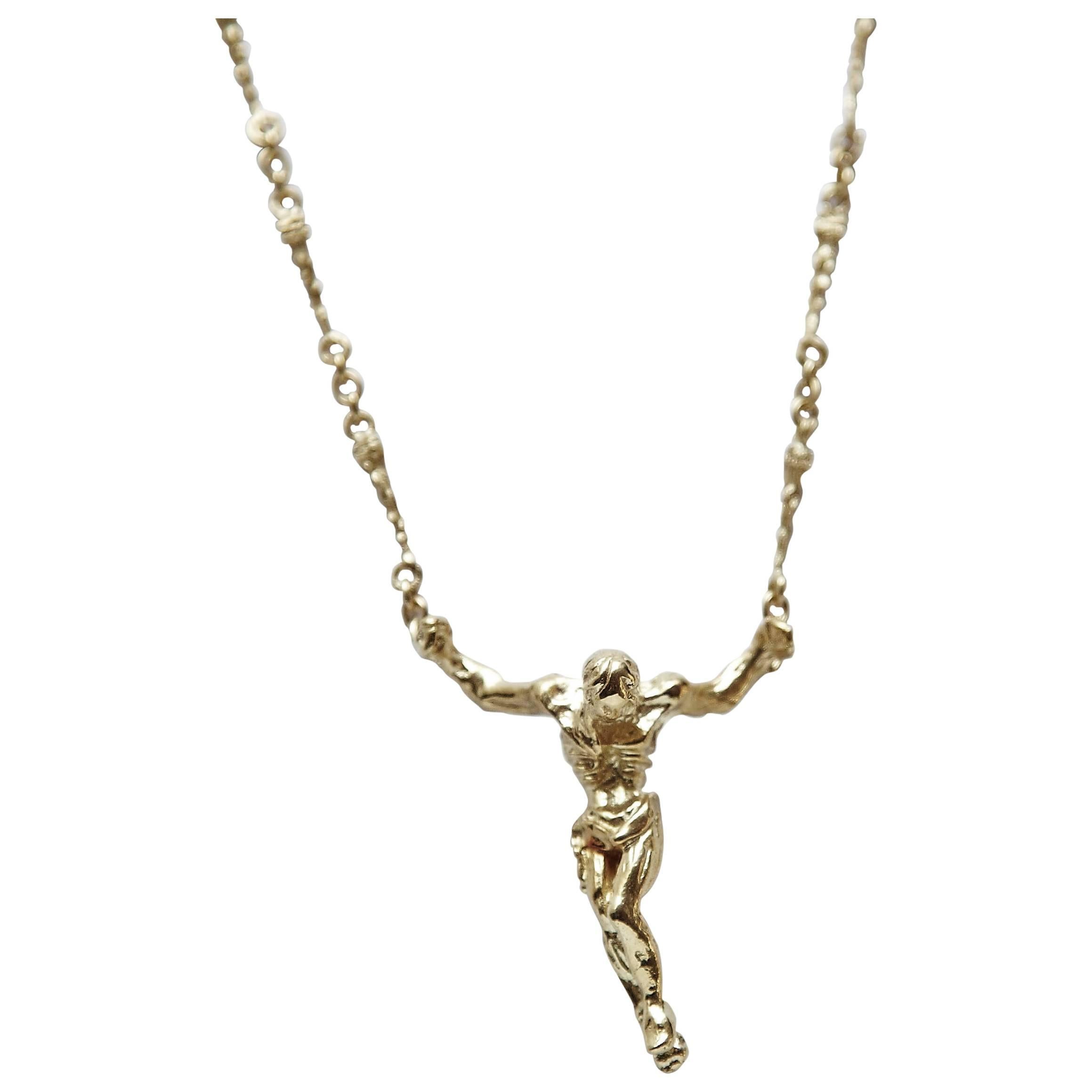 Salvador Dali Christ Saint John on the Cross Sculpture Gold Necklace Bracelet