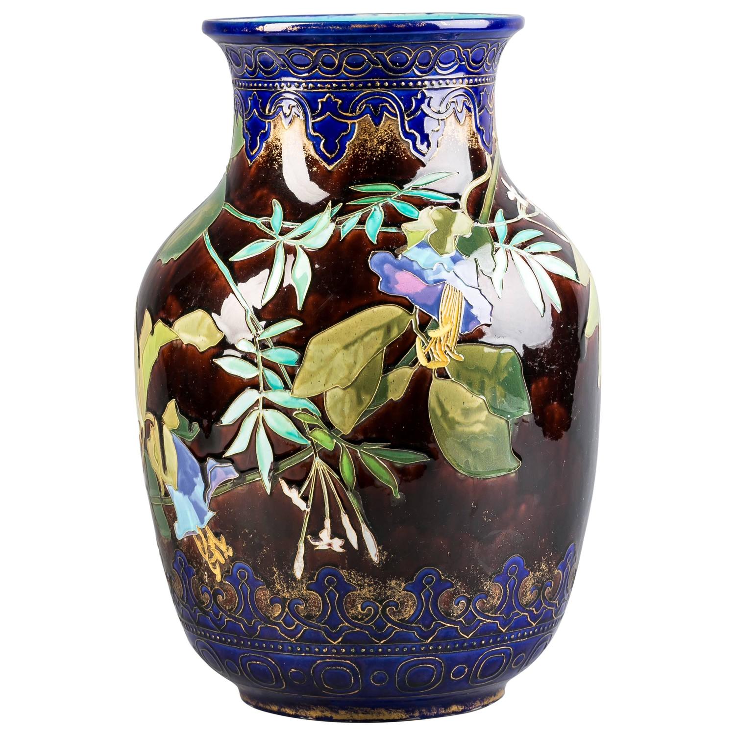 French Faience Art Nouveau Pottery Vase, circa 1900 For Sale at 1stdibs