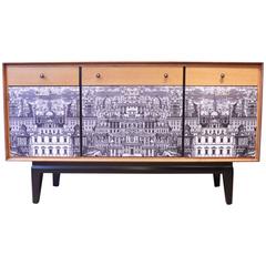 Sideboard with Fornasetti Style Design on Doors, 1960s-1970s