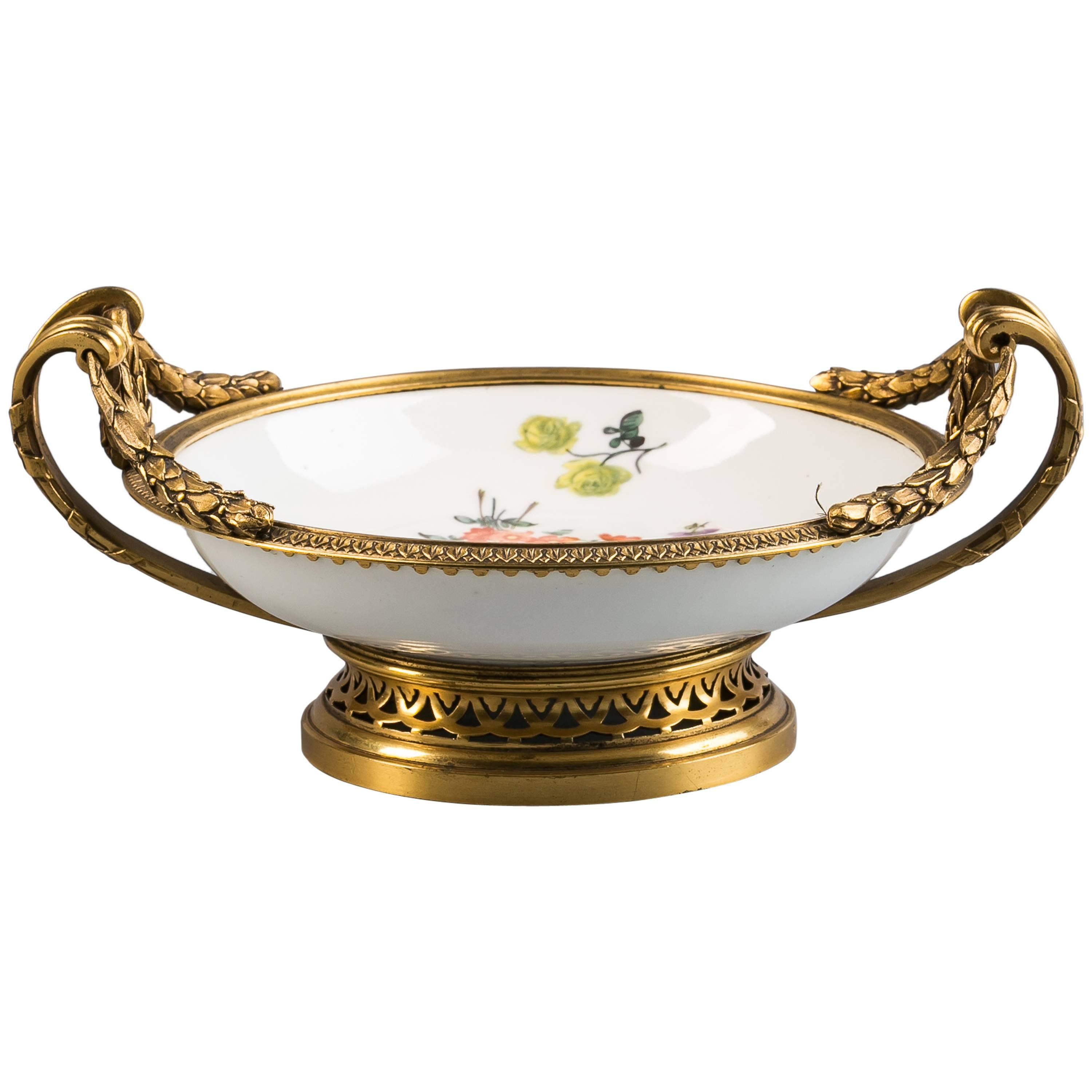 French Gilt Bronze-Mounted Meissen Saucer, circa 1760 For Sale