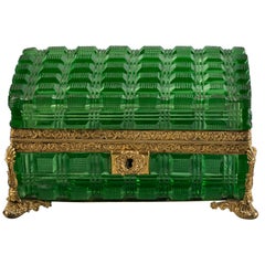 Vintage Large Bronze and Green Glass Box, Russian, circa 1825