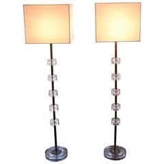 Pair of Glass and Brass Floor Lamps by Carl Fagerlund
