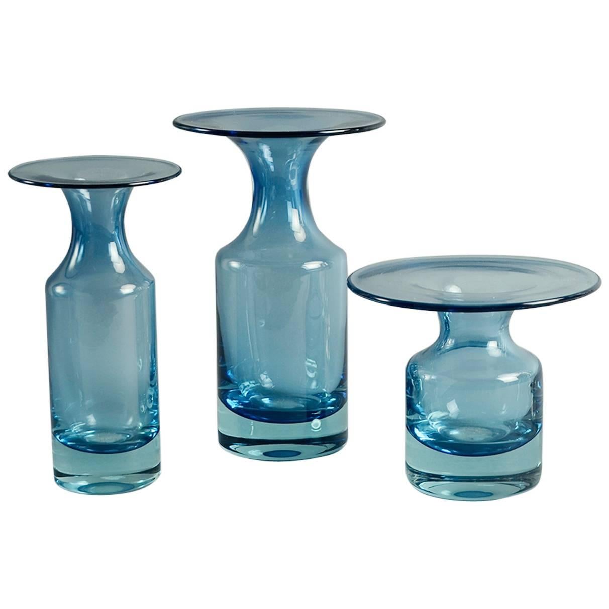 Tapio Wirkkala for Iittala, Set of Three Blue Vases For Sale