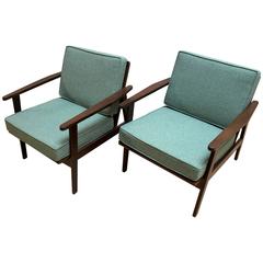 Pair of 1950s Japanese Mid-Century Modern Upholstered Lounge Chairs