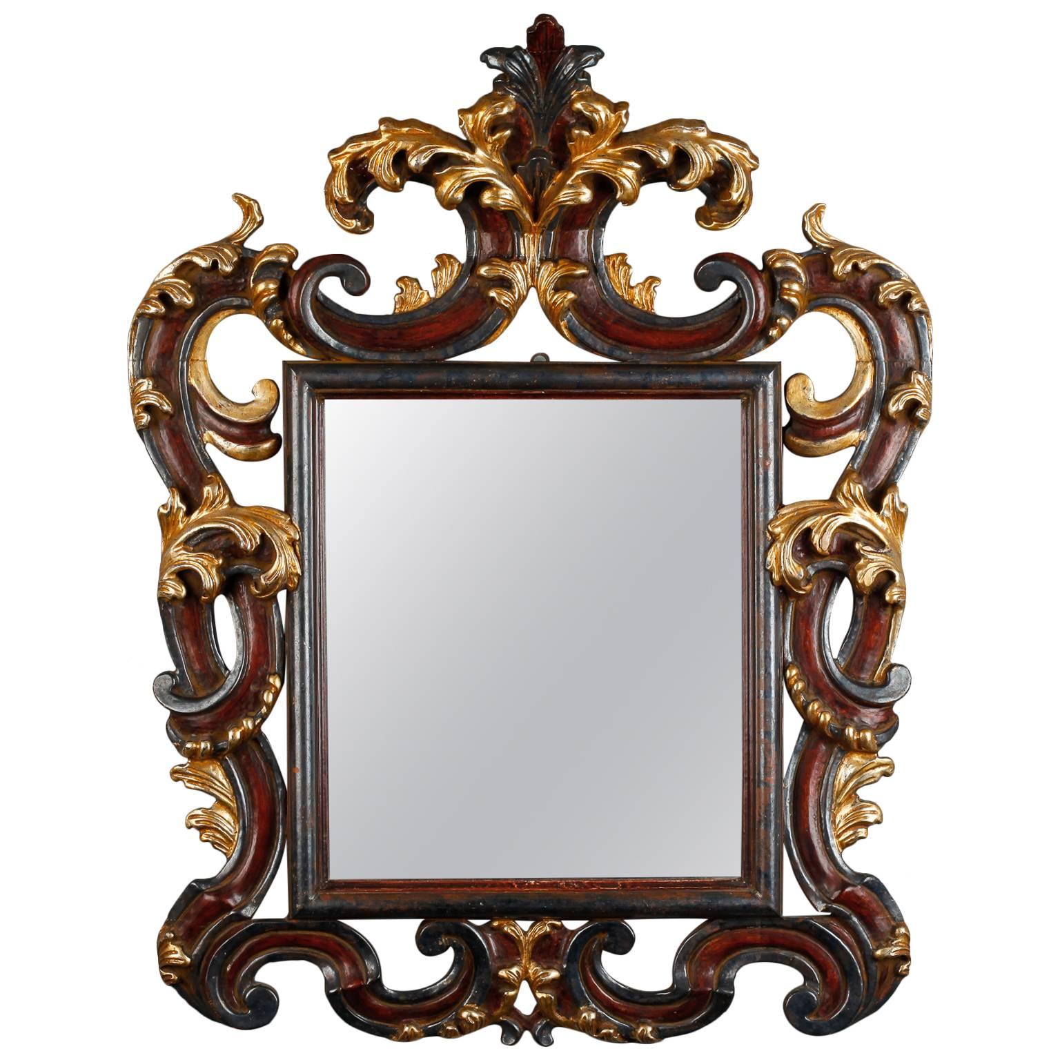 Ornate Italian Wood Gilt and Painted Mirror