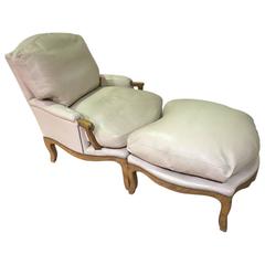 Leather French Style Bergere Chair and Ottoman