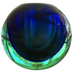 Vintage Blue, Green Round Sommerso Vase