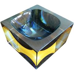 Vintage 1960s Murano Indigo and Yellow Sommerso Bowl