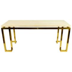 Pace Attributed Console with Brass Finish Base and Travertine Top