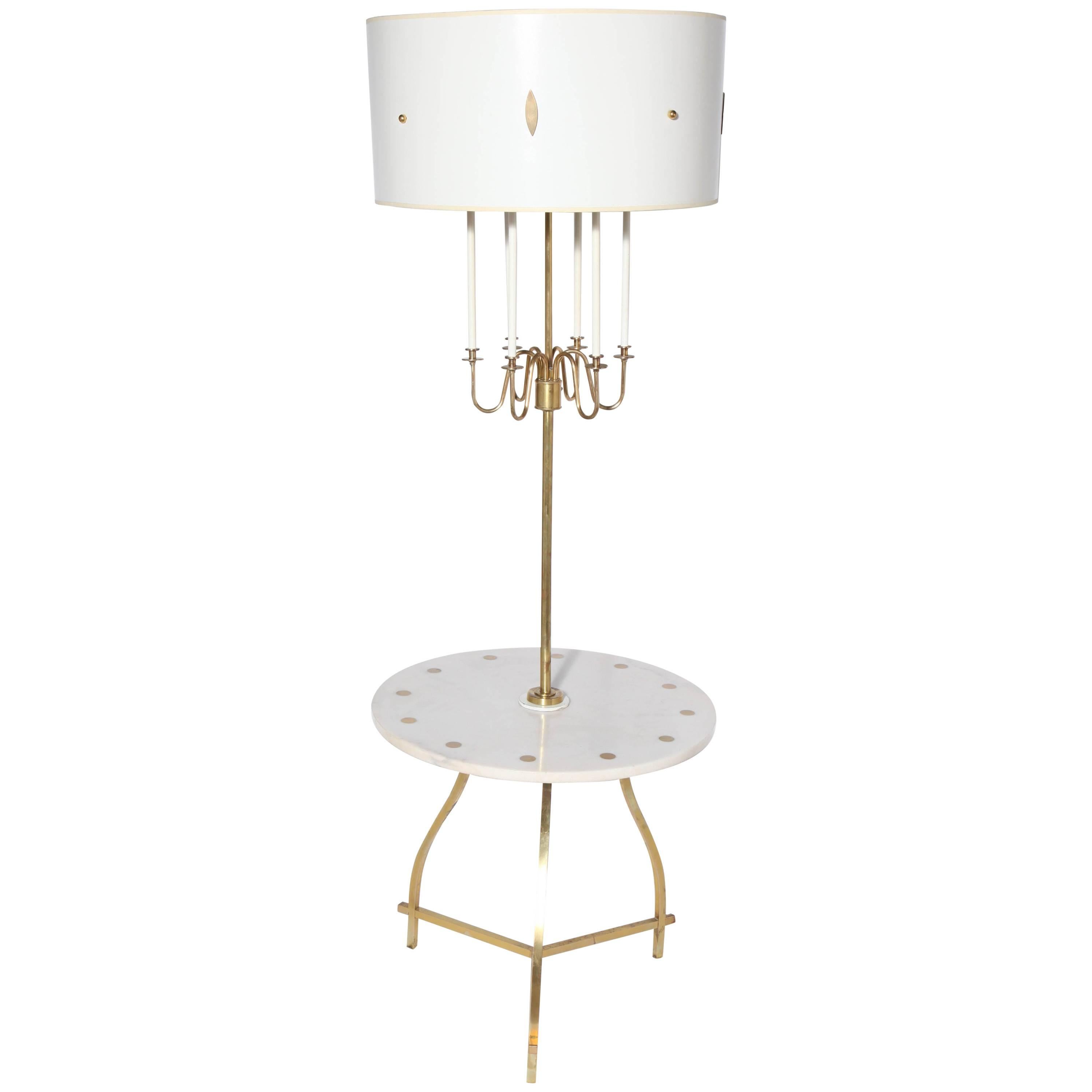 Shaded Kerzenständer-Beistelltisch-Stehlampe im Parzinger-Stil aus Marmor und Messing
