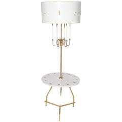 Tommi Parzinger Style Marble, Brass, Shaded Candlestick Side Table Floor Lamp 