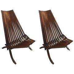 Pair of Folding Danish Slat Chairs