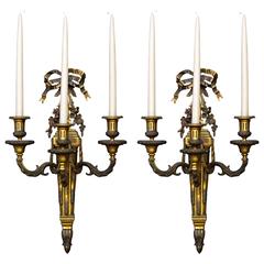 Pair of Monumental Gilt Bronze Louis XVI Style Sconces 9