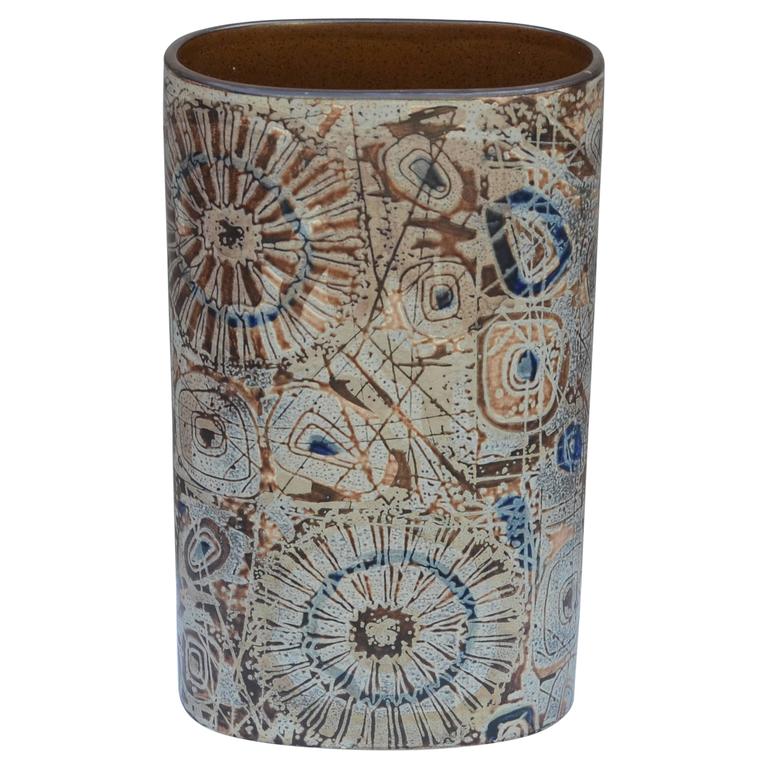 Large Oval Cylinder Ceramic Vase by Royal Copenhagen at 1stDibs
