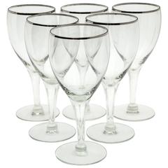 Vintage Set of Six Silver Rim Wine Glasses