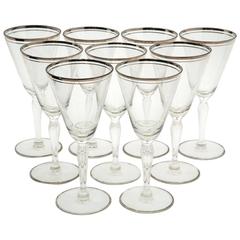 Silver Rim Wine Glasses, Set of Nine