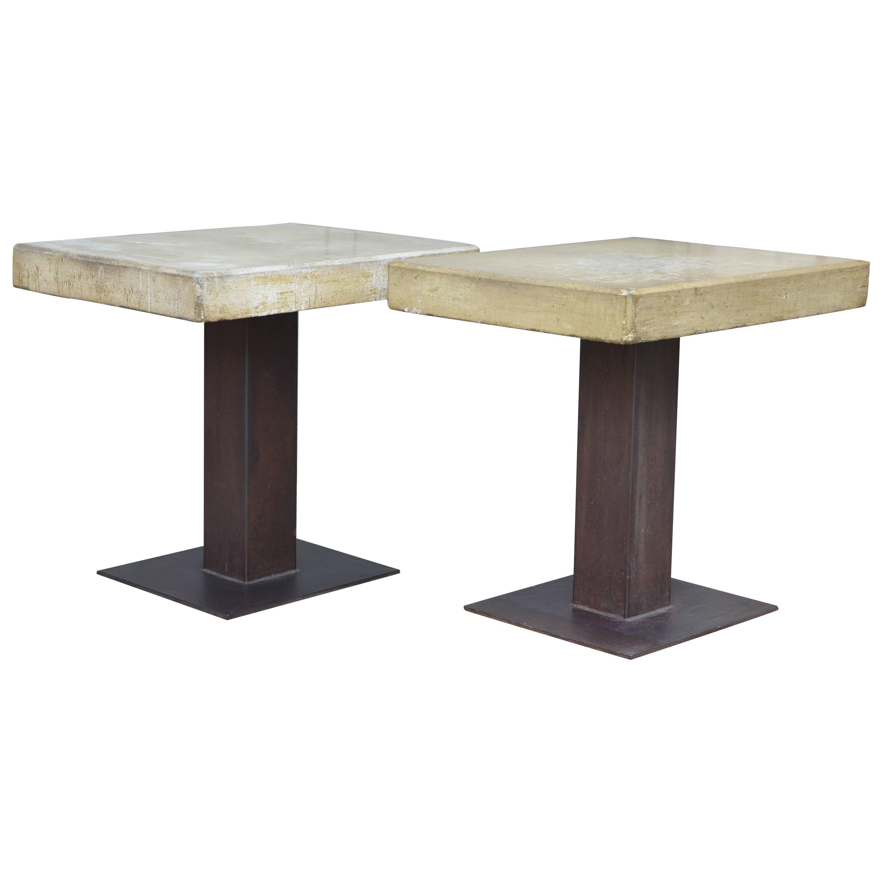 Pair of Unique Brutalist Concrete and Steel Tables