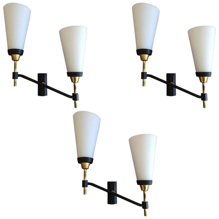 Large Set of Three French 1950s Lunel Wall Lights For Sale at 1stdibs