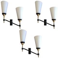 Large Set of Three French 1950s Lunel Wall Lights 3