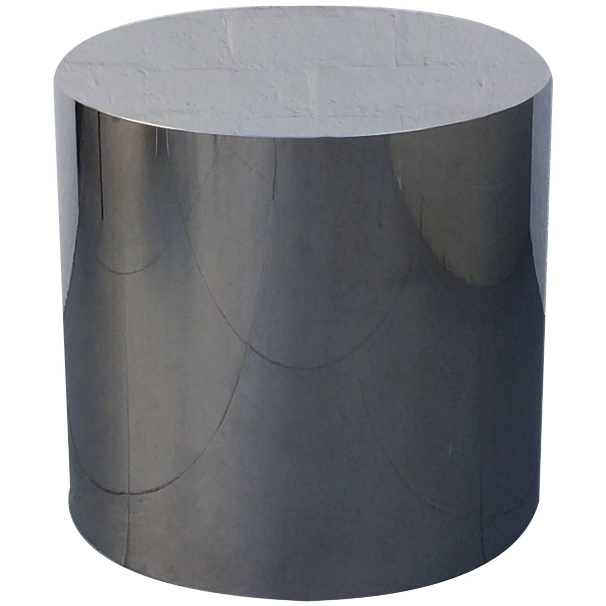 Large Seamless Polished Stainless Steel Drum Table Base by Pace Collection