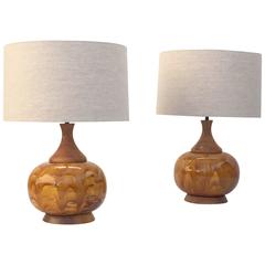 Large Pair of Drip Glazed Ceramic Lamps 6