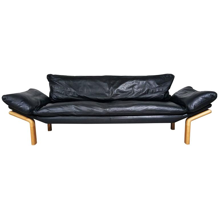 Mid Century Danish Modern Sofa By Komfort In Black Leather