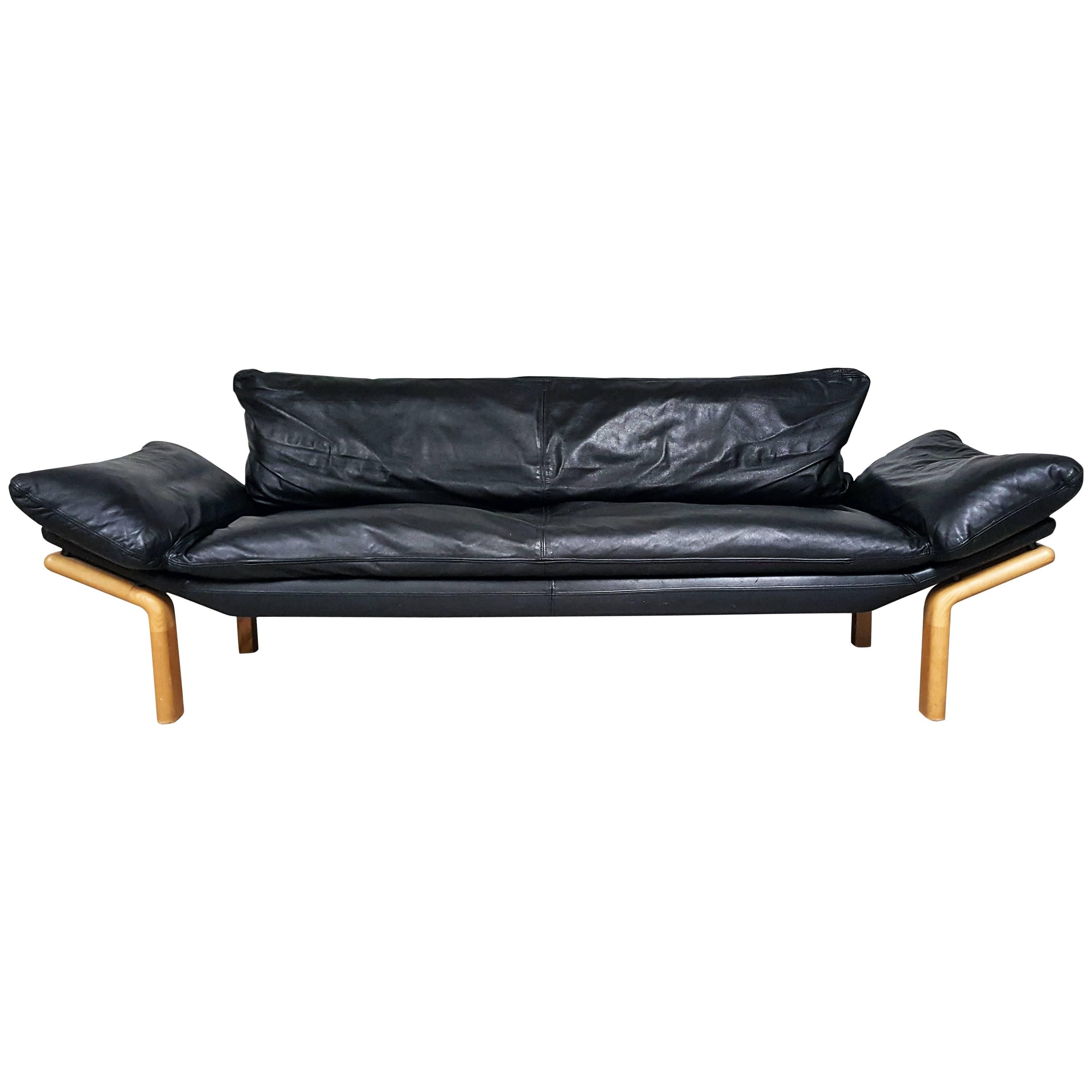 Mid-Century Danish Modern Sofa by Komfort in Black Leather