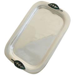 Vintage Los Castillo Silver plate Malachite Leaf Tray