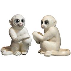 Retro Italian Glazed Ceramic Pair of Monkeys