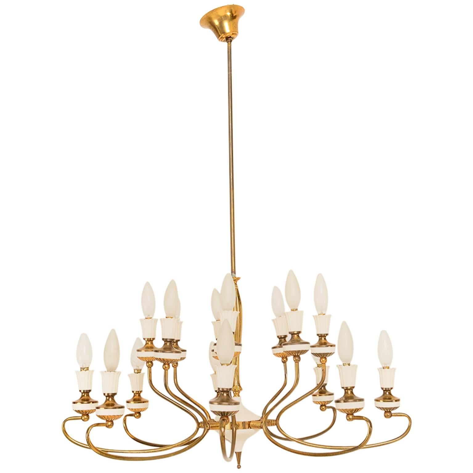 Mid-Century Modern Italian Chandelier 16 Arms Two Tiers