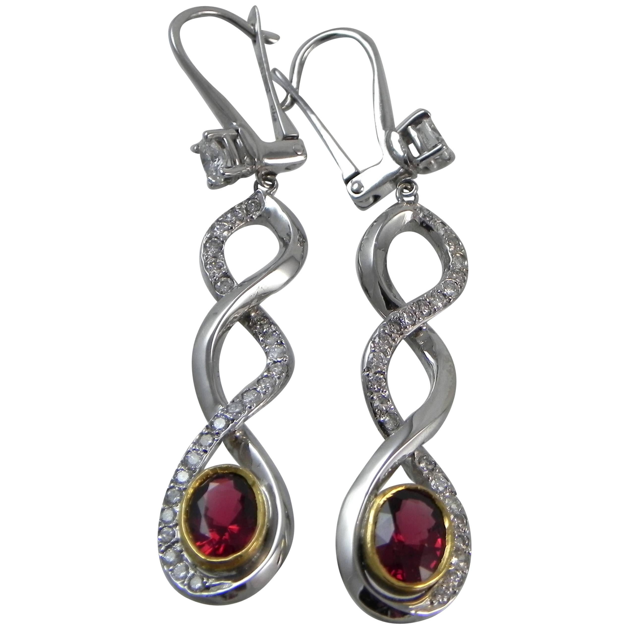 “The Kings Ruby” 18-Karat White Gold Red Spinel and Diamond Drop Earrings For Sale