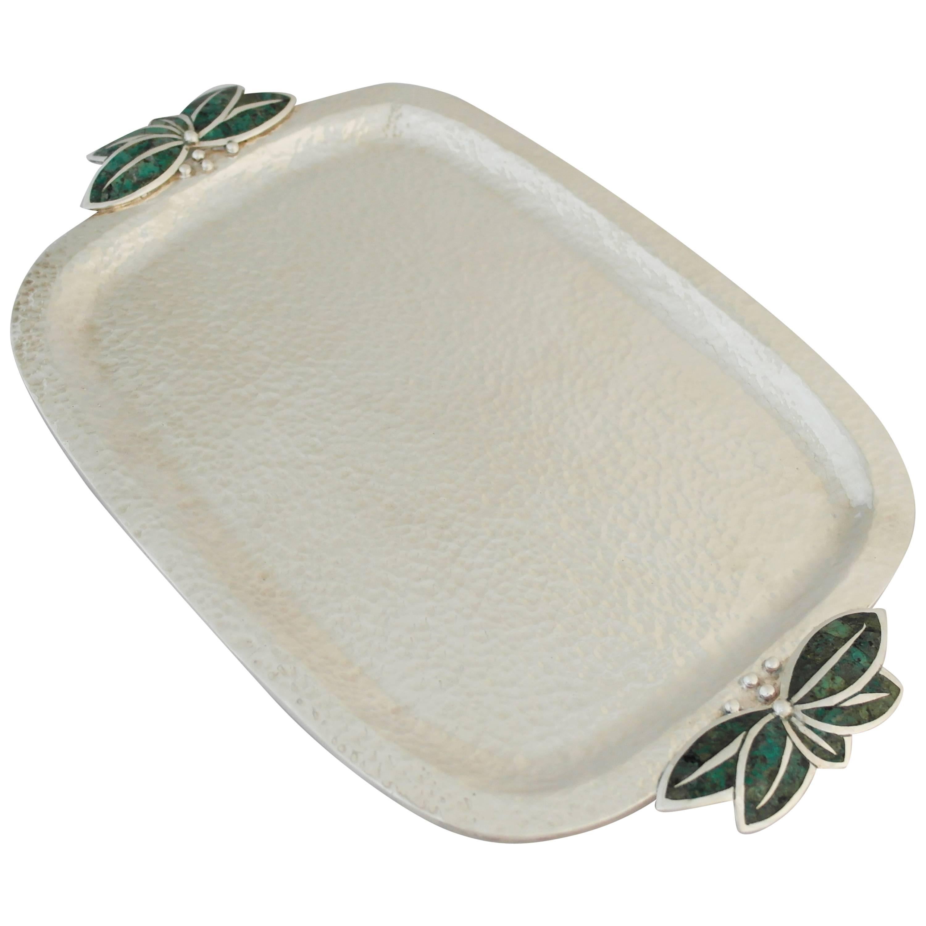 Los Castillo Silver Plate Butterfly Motif Tray