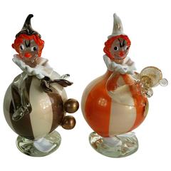Vintage Pair of Venetian Glass Clowns by Alfredo Barbini
