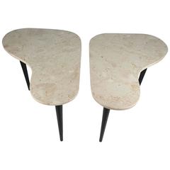 Pair Italian Modernist Marble Amoeba End Tables