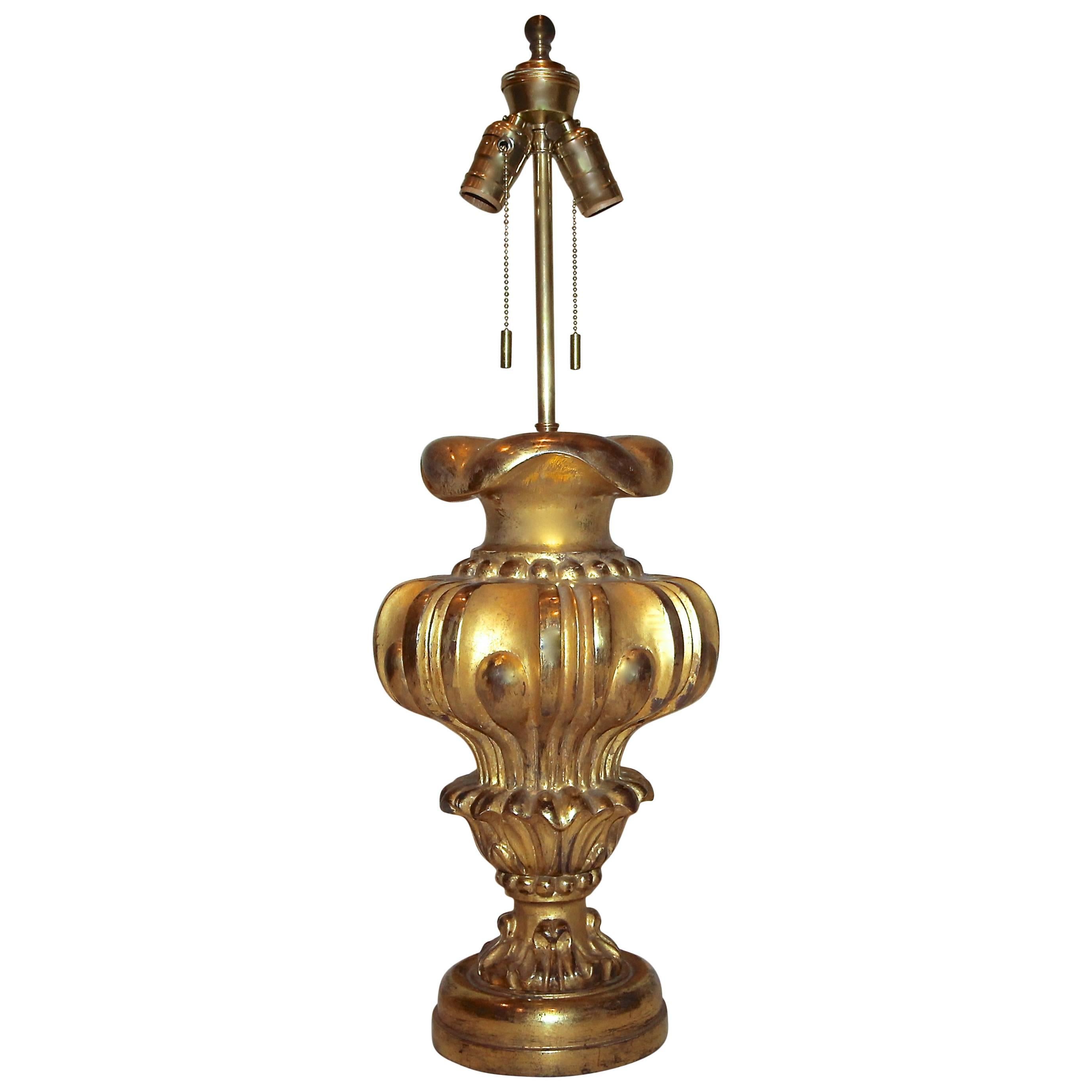 French Carved Wood Water Gilt Lamp For Sale