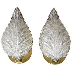 Pair Barovier Murano Rugiadoso Leaf Wall Sconces