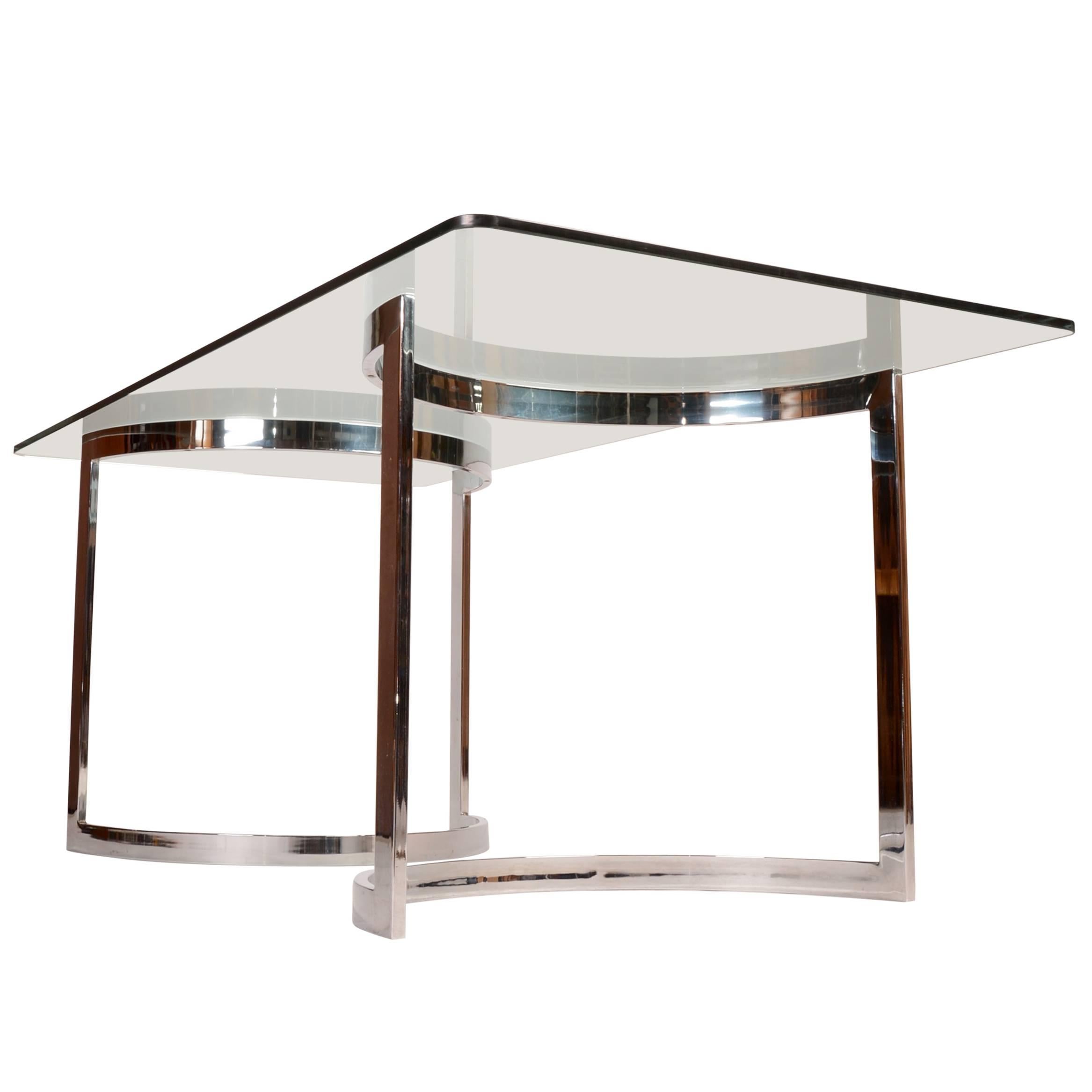 Milo Baughman Style Chrome and Glass Dining Table