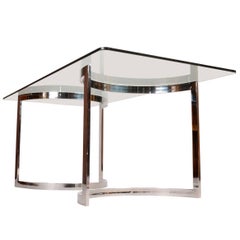Milo Baughman Style Chrome and Glass Dining Table 