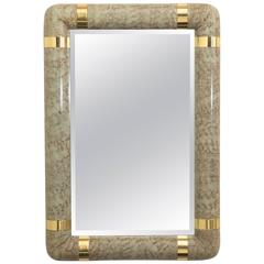 Karl Springer Style Faux Parchment and Brass Mirror 3