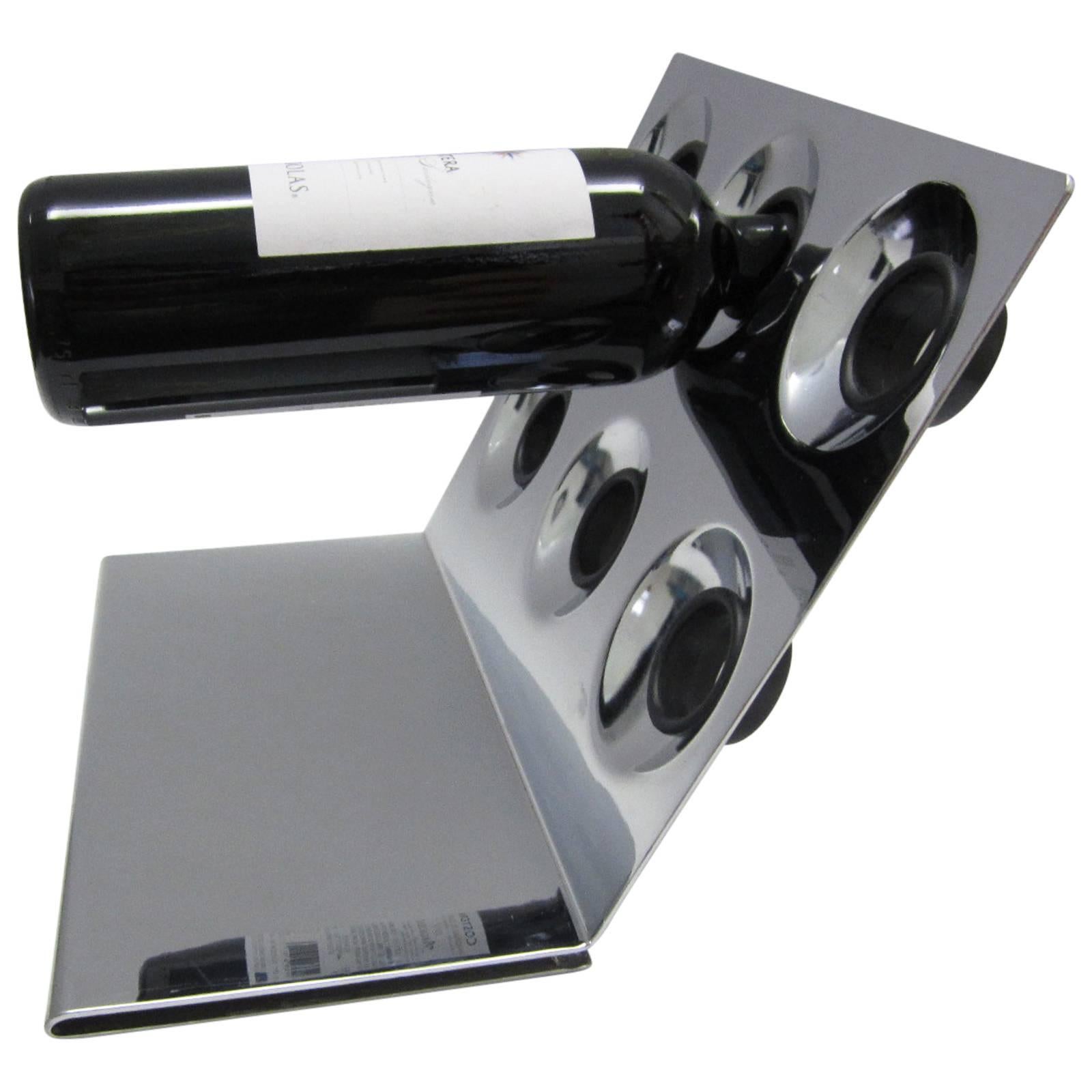 Op Art German Steel and Rubber Wine Bottle Holder