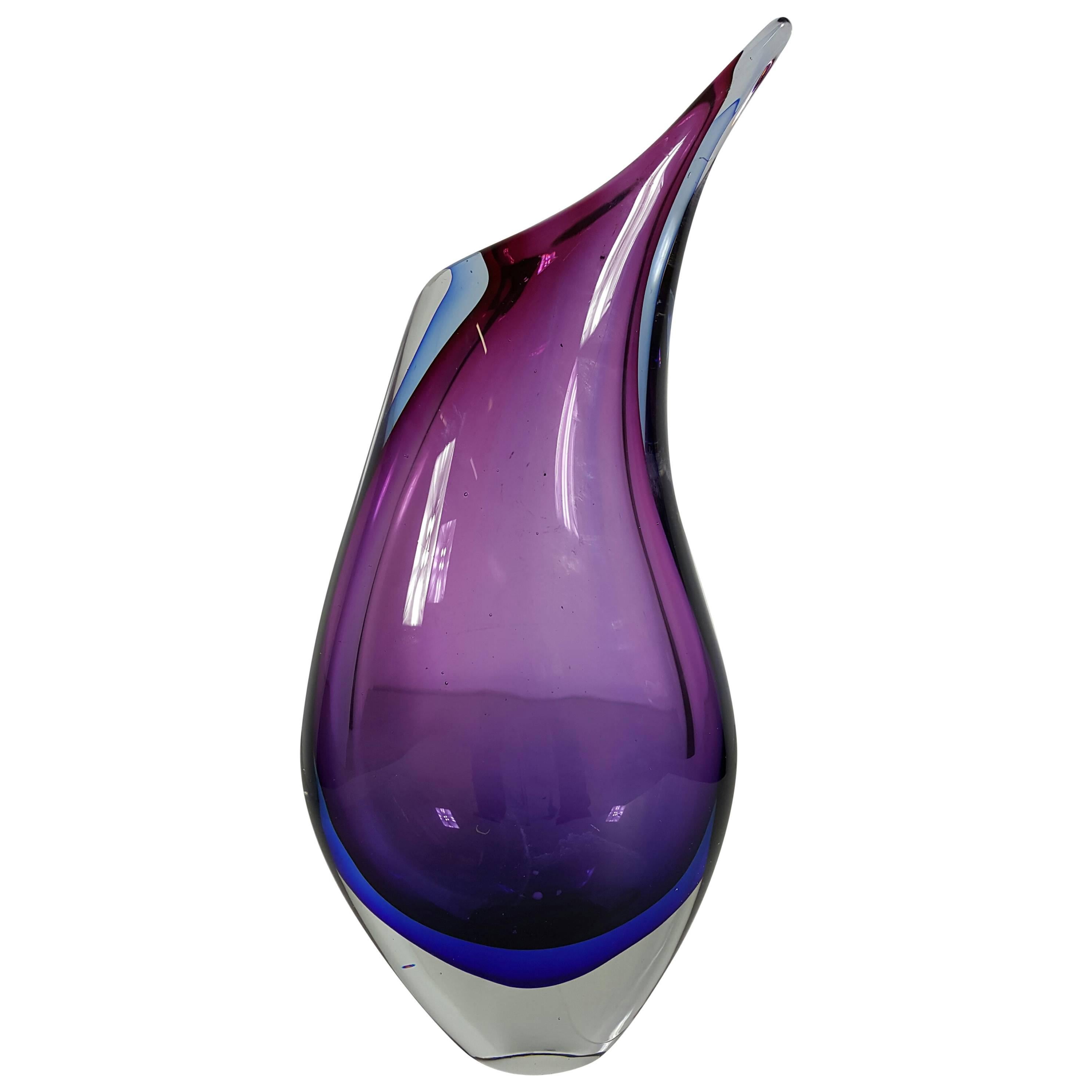 Large Blue and Violet Sommerso Modernist Freeform Vase by Seguso 