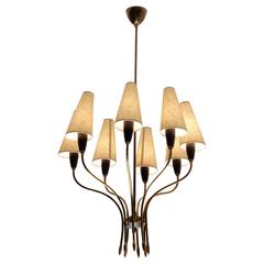 French Chandelier in Brass with Eight Shades