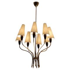 French Chandelier in Brass with Eight Shades 8