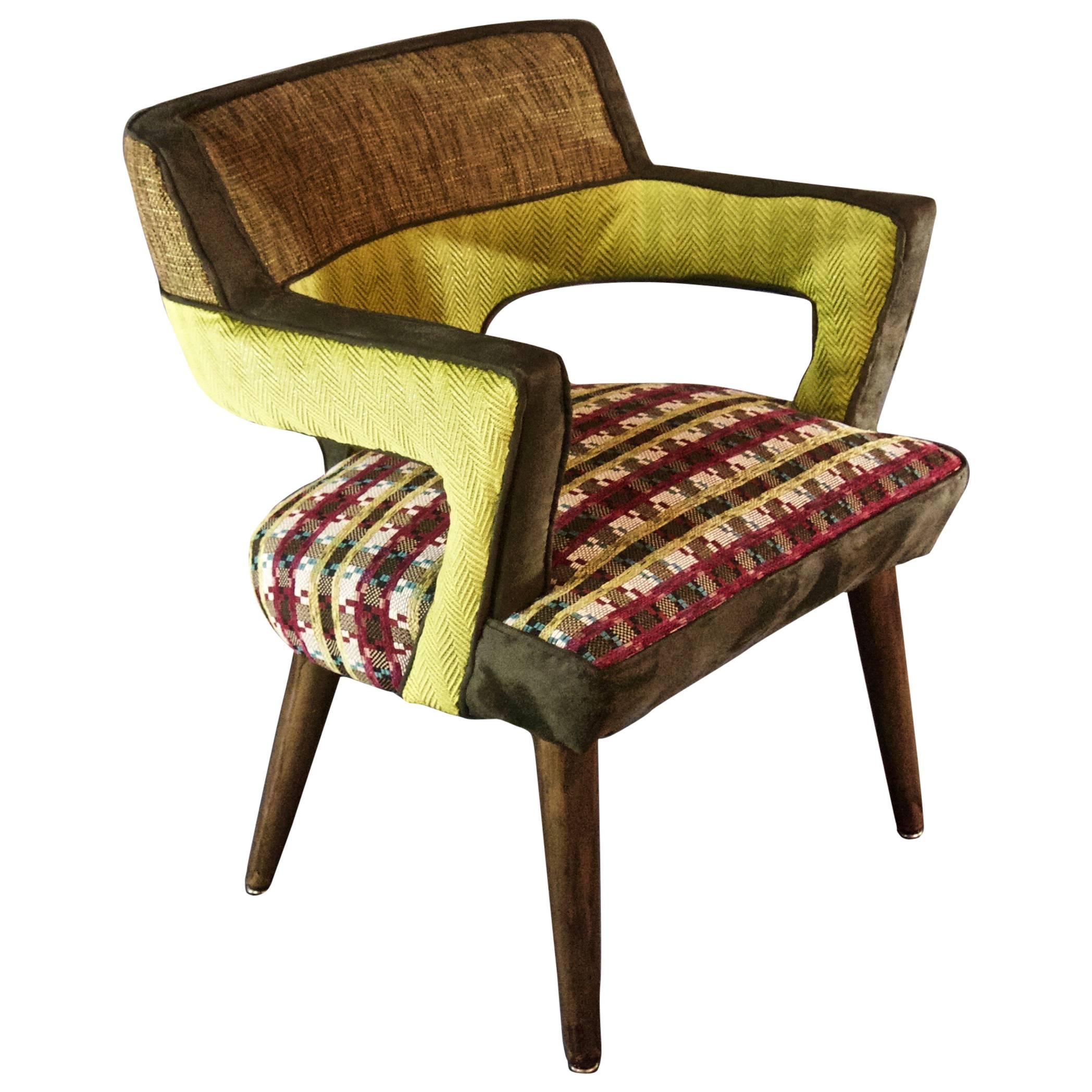 1960's Arm Chair in Tweed with Multi-Color Seat--in stock For Sale