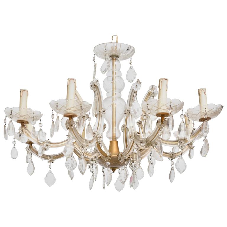 Hollywood Regency Eight Light Crystal Chandelier For Sale at 1stdibs