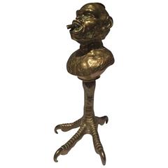 Seltene 19. Jahrhundert Continental Monkey Head Bronze Tabak Zigarre Feuerzeug