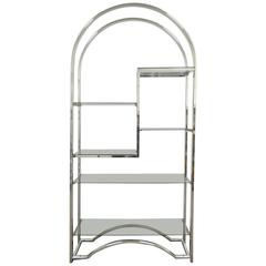 Mid Century Modern Chrome & Smoked Glass Arched Etagere after Milo Baughman 12