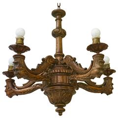 Pretty Gruesome Rare Finest Carved Wood Art Nouveau Five-Light Chandelier 1